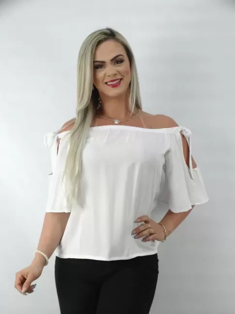 Blusa Feminina Ciganinha com Laco em Viscose Branco [2210032&91;