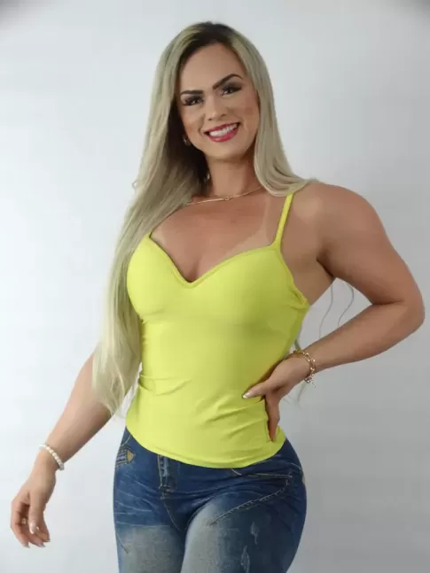 Blusa Feminina de Alça com Bojo em Suplex Amarelo [2209092]