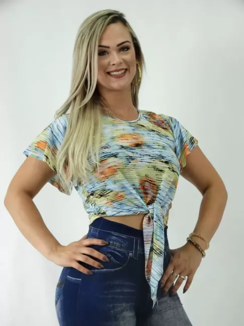 Blusa em Malha Fria com Amarracao Colors Listras [1901130]