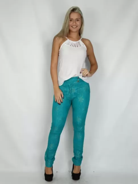 300 - Calça Renda Lurex Frente com Bolso