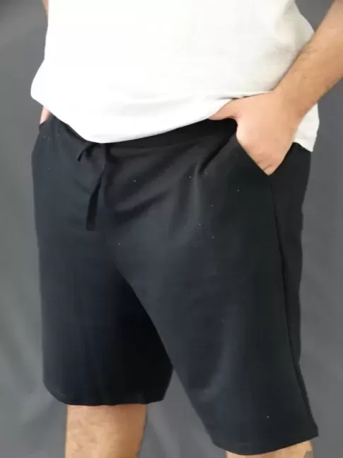  Bermuda Masculina Moletinho Bolso Lateral Preto Plus Size [2010058]