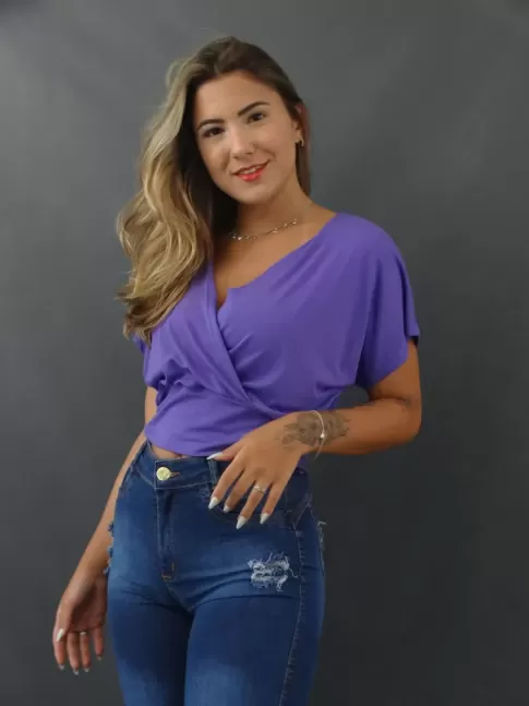 Blusa Feminina Decote Transpassado com Pala em Viscolycra Lilas [2201026]