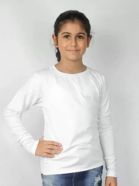 Blusa Feminina Infantil Manga Longa Lisa em Malha Branco [2106031&91;