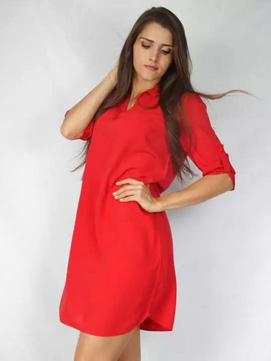 Vestido Tecido Viscose Liso Com Decote V