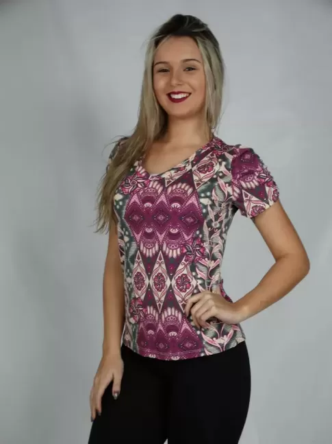 Blusa Viscolycra Manga C.Pregas Vinho India
