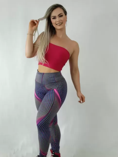 Calça Legging em Suplex Estampado Riscos Colors [1909249]