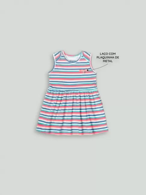 Vestido Infantil Meia Malha Listrado Rosa e Azul [2008199&91;