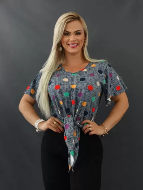 Blusa Feminina Manga Flare em Viscolycra Riscos Poa Colors [2109186]