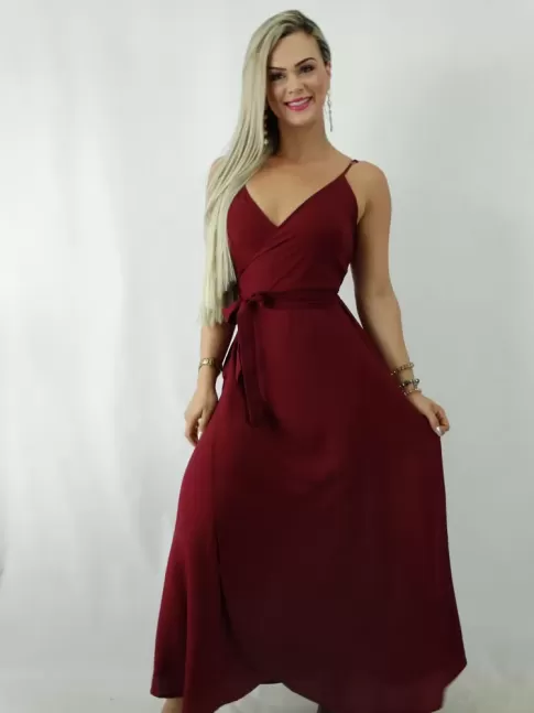 Vestido Envelope em Viscose Vinho Liso [1902081]