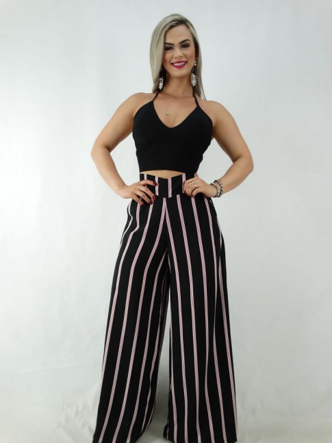 calça pantalona de listra