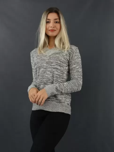 Blusa Feminina em Linha Decote V Mesclado Cinza [2105025]