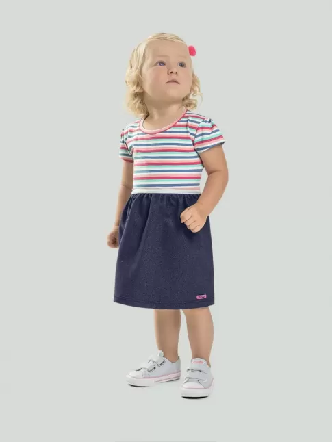 Vestido Infantil em Cotton Jeans C/ Listras [2008203]