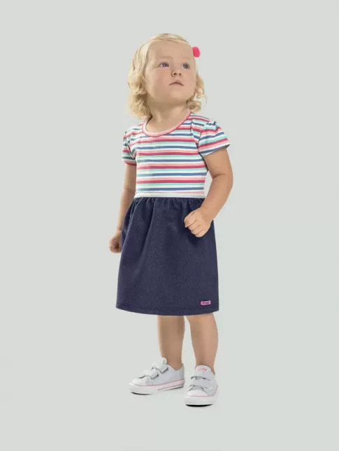 Vestido Infantil em Cotton Jeans C/ Listras [2008203&91;