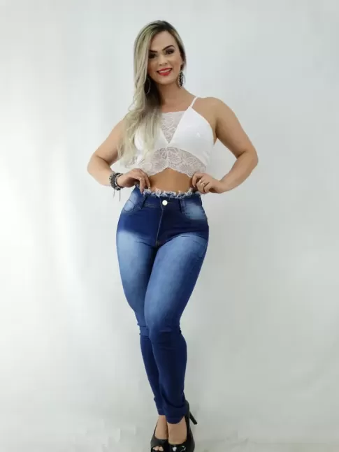 Calça Jeans Cós Desfiado com Stretch [2003043]