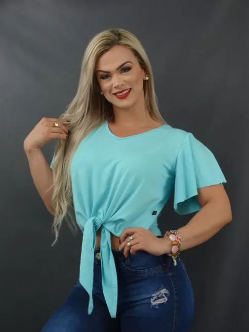 Blusa Feminina Manga Flare em Viscolycra Azul Claro [2112099]