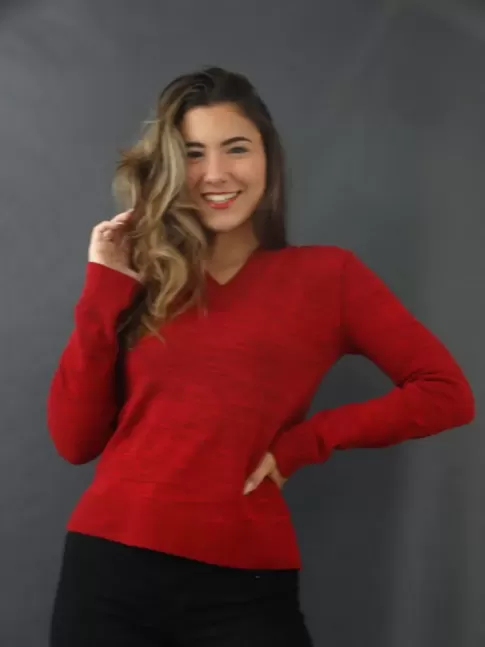 Blusa Feminina em Linha Decote V Mesclado Vinho [2205004]