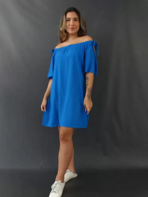 Vestido Ciganinha em Viscose com Flame Azul Royal [2205070]