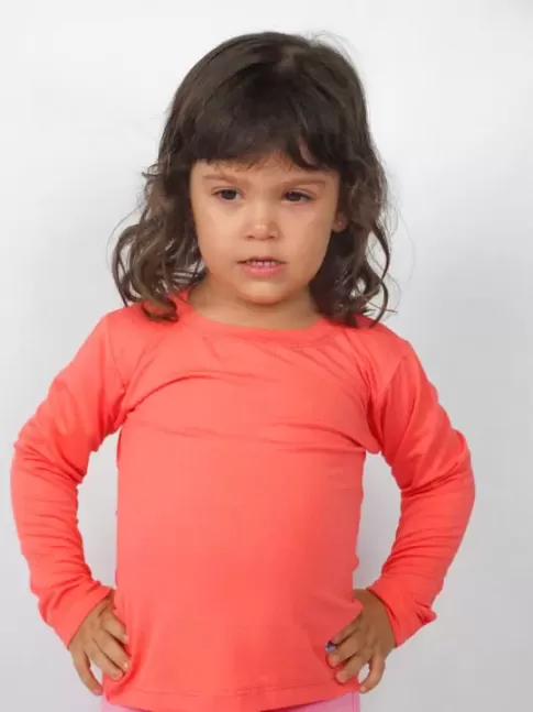 Blusa Feminina Infantil Manga Longa Lisa em Malha Laranja [2106032]