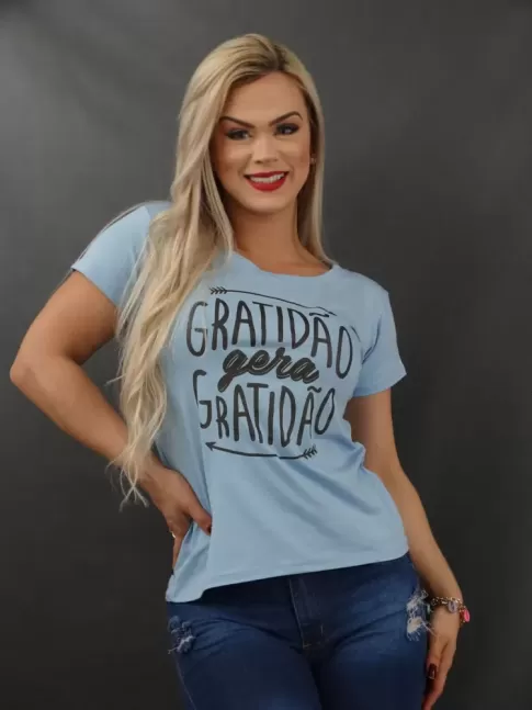 Blusa Feminina T-shirt em Viscolycra Azul Gratidao Gera Gratidao[2112146]