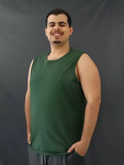 Camiseta Masculina Regata Machão Basic Plus Size Verde [2010131]