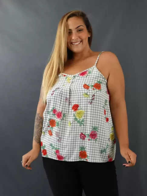 Blusa de Alça com Botões em Viscose Plus Size Amarelo [2001088]