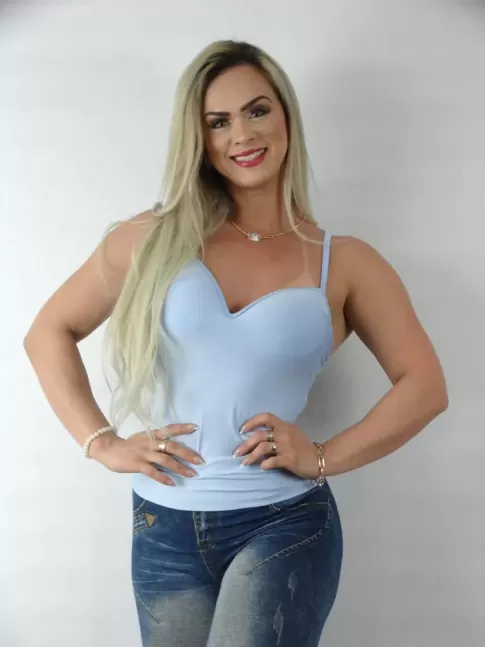 Blusa Feminina de Alça com Bojo em Suplex Azul Claro [2209090&91;