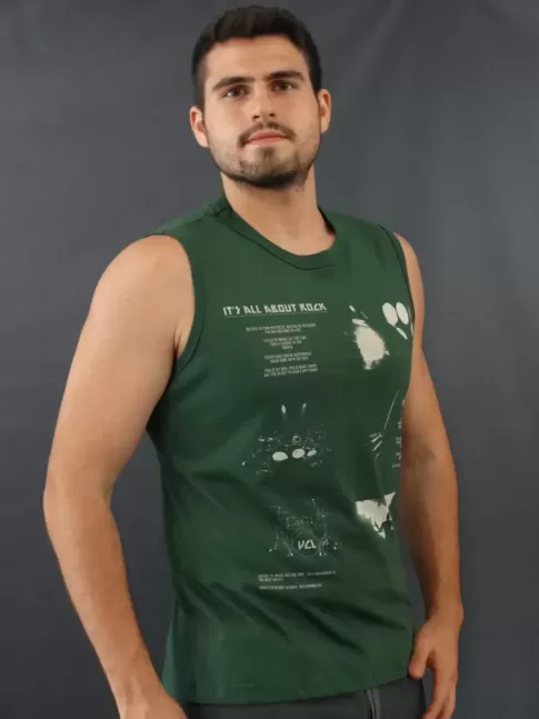 Camiseta Masculina Regata Estampada About Rock Paint Verde [2010032]