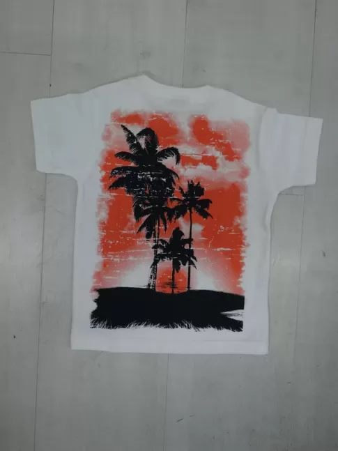 311 - Blusa T-shirt Infantil em Malha Costas Estampa Coqueiros