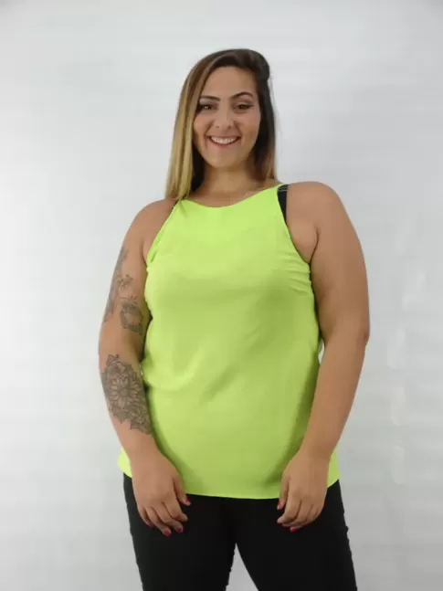 Blusa Feminina de Alca Decote V Pala em Viscose Plus Size Verde Neon [2209053]