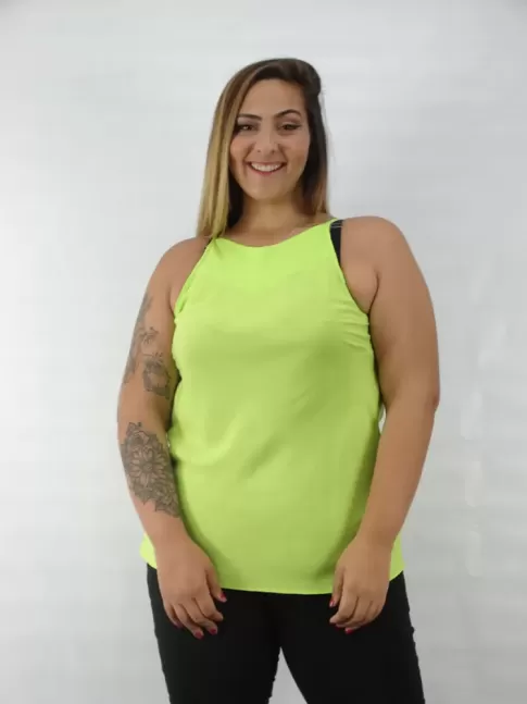 Blusa Feminina de Alca Decote V Pala em Viscose Plus Size Verde Neon [2209053&91;