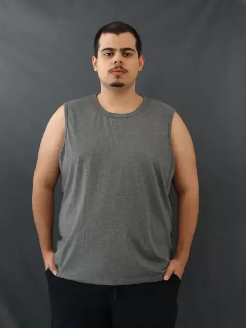 Camiseta Masculina Regata Machão Basic Plus Size Cinza [2010129]