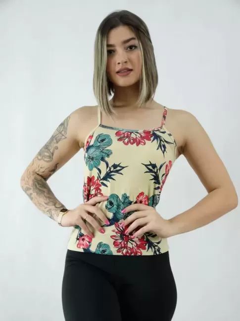  Blusa Ribana em Viscolycra Nude Flores [2008169]