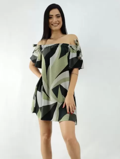 Vestido em Viscose Ciganinha Verde Tons Listras [1912134]