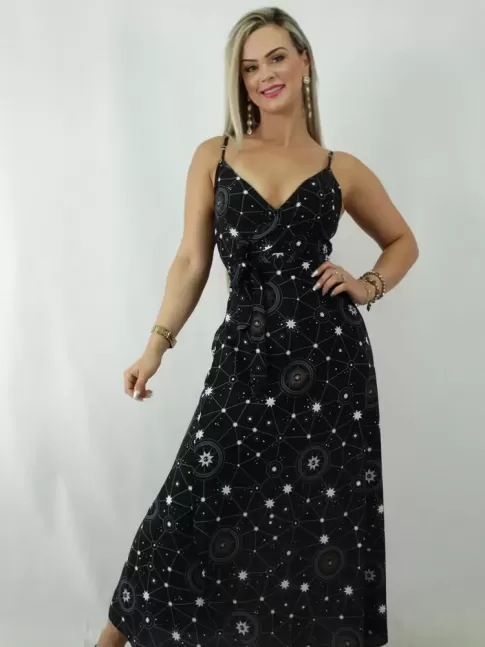 Vestido Envelope em Viscose Estampado Constelacao [1902083]