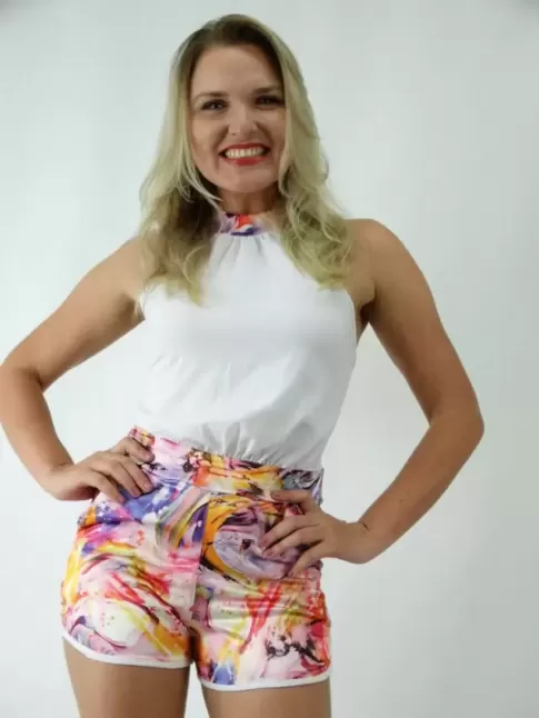 Macaquinho Feminino em Crepe com Cetim Frente unica