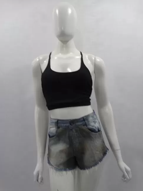 Short Jeans com Destroyed Bainha Desfiada [1911357]