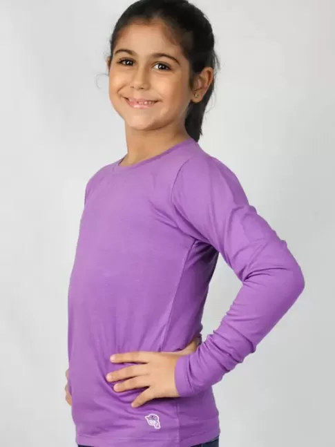 Blusa Feminina Infantil Manga Longa Lisa em Malha Lilás [2106029]