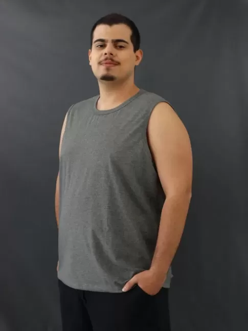 Camiseta Masculina Regata Machão Basic Plus Size Cinza [2010129]