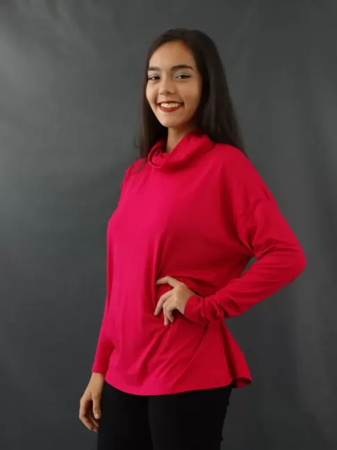 Blusao Feminino Gola Alta em Viscolycra Rosa Pink [2204008]