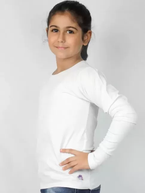 Blusa Feminina Infantil Manga Longa Lisa em Malha Branco [2106031]