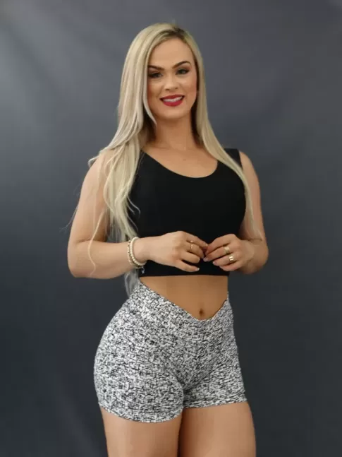 Short em Suplex Estampado Preto e Branco Riscos [2011109]