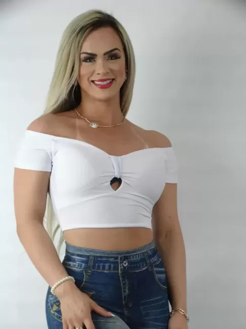 Blusa Feminina Cropped Com Bojo Modelo Borboleta Com Manguinha em Suplex Branco [2209098&91;