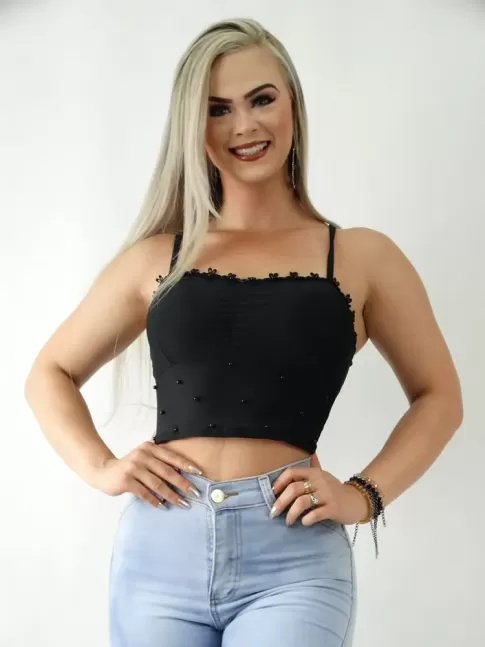 Cropped em Suplex Detalhes em Renda e Tachas [1911268]