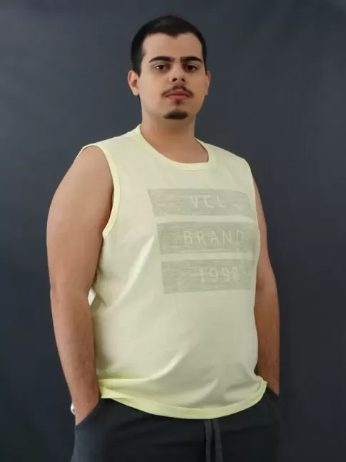 Camiseta Masculina Regata Três Listras Amarelo Plus Size [2010052]