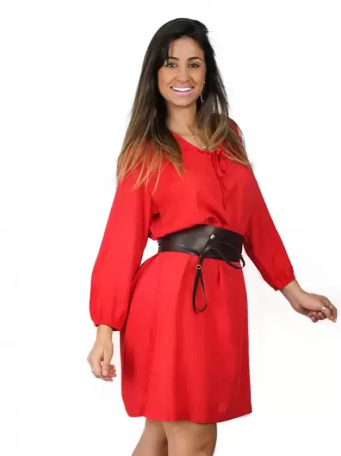 Vestido decote V com viés