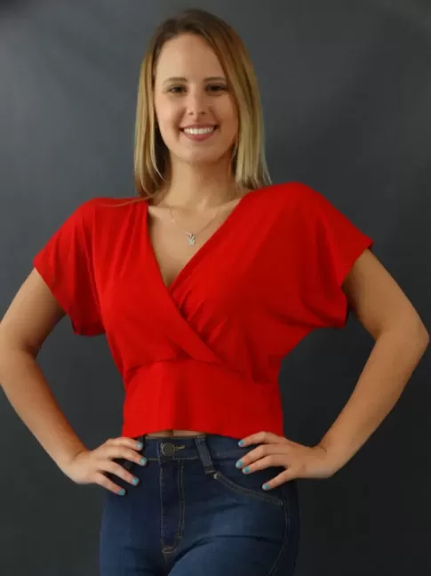 Blusa Feminina Decote Transpassado com Pala em Viscolycra Vermelha [2111008]