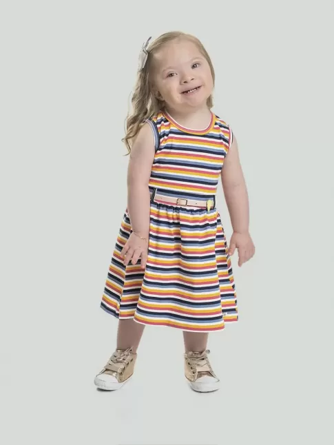 Vestido Infantil em Cotton Lycra Listrado [2008202]