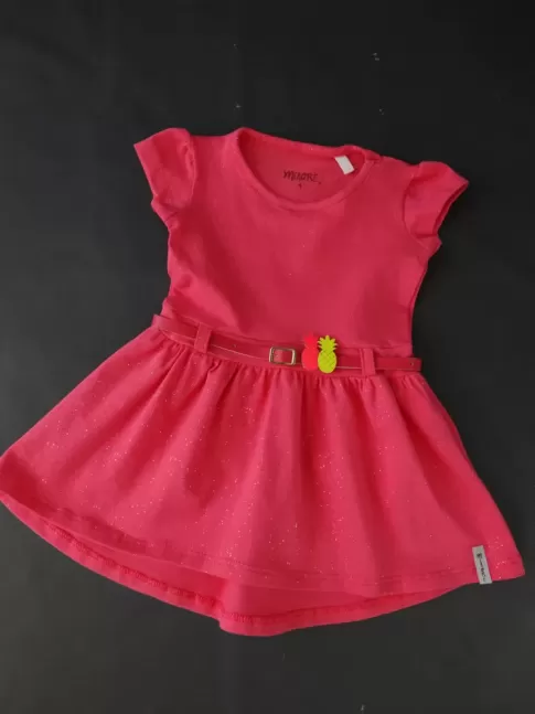 Vestido Infantil em Cotton com Manga Rosa Com Glitter [2008204]