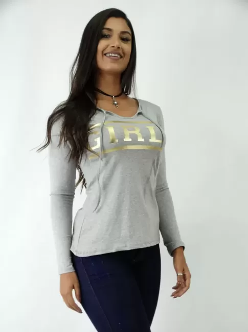Blusa em Viscolycra Manga longa com Amarracao Girls