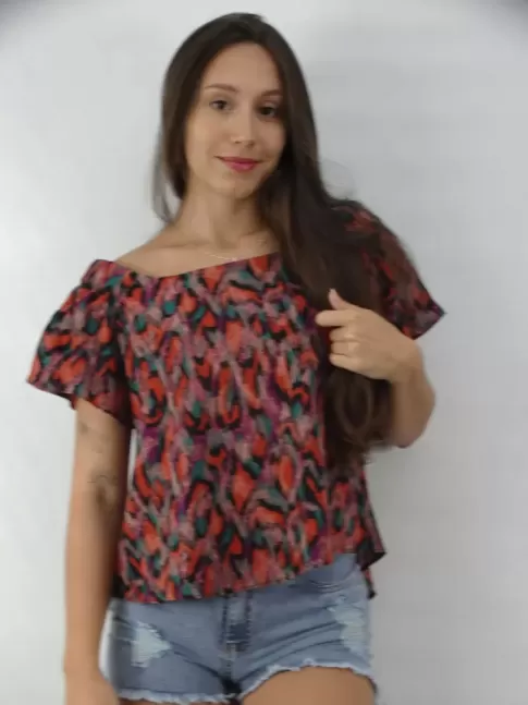 Blusa Feminina Ciganinha Estilo Bata em Viscose  Etnica Colors [2303007]